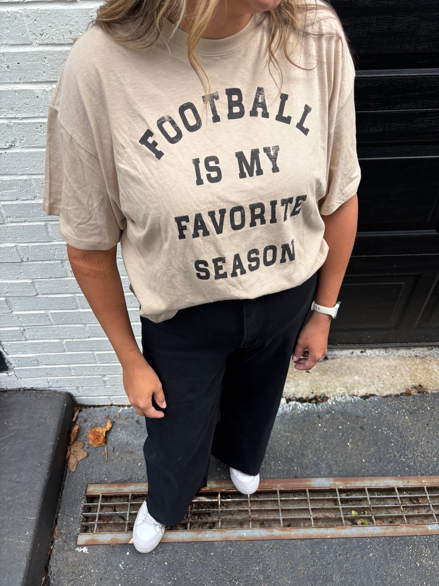 Football Season Long Crop Tee - Khaki