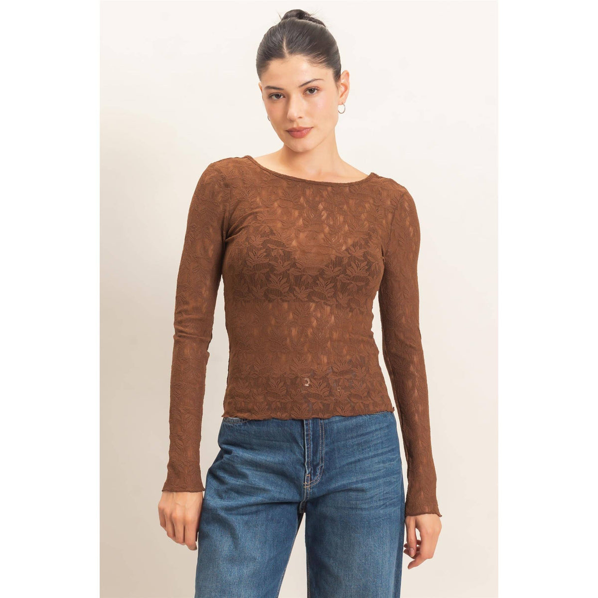 Floral Lace Top: BROWN
