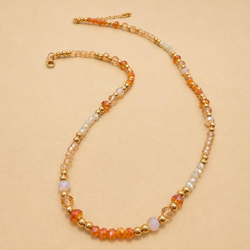 Gold Glass Bead & Gold Accent Beaded Necklace | 40NK9793: MULTI
