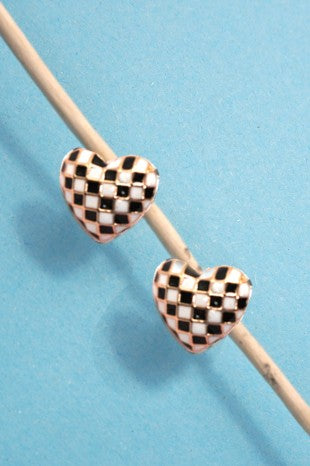 Checkered Heart Studs