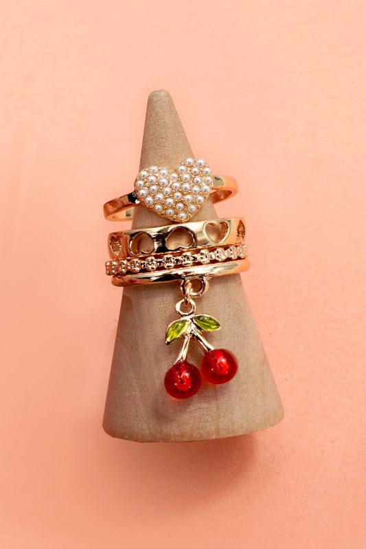 Cherry Layered Ring Set