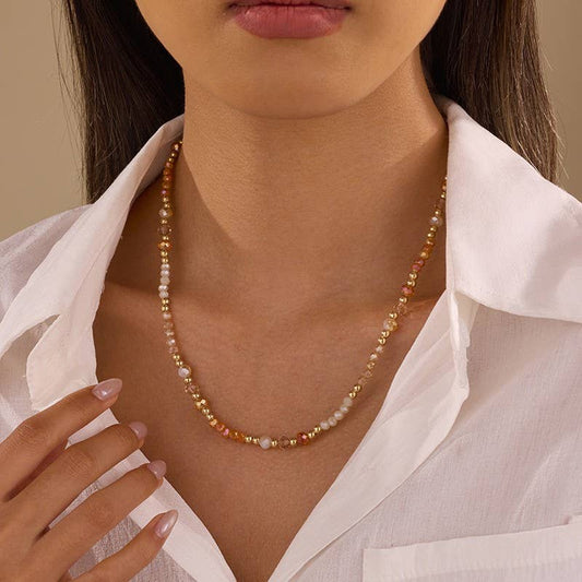 Gold Glass Bead & Gold Accent Beaded Necklace | 40NK9793: MULTI