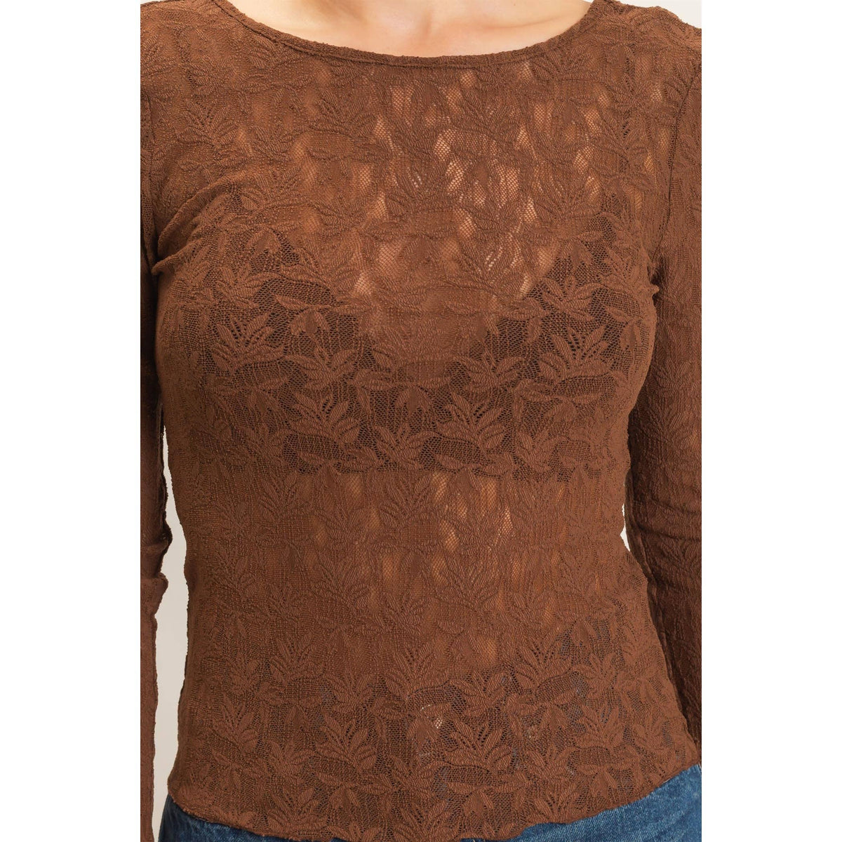 Floral Lace Top: BROWN