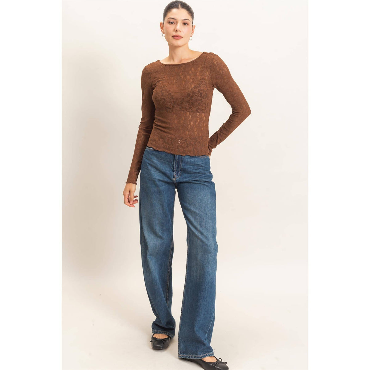 Floral Lace Top: BROWN