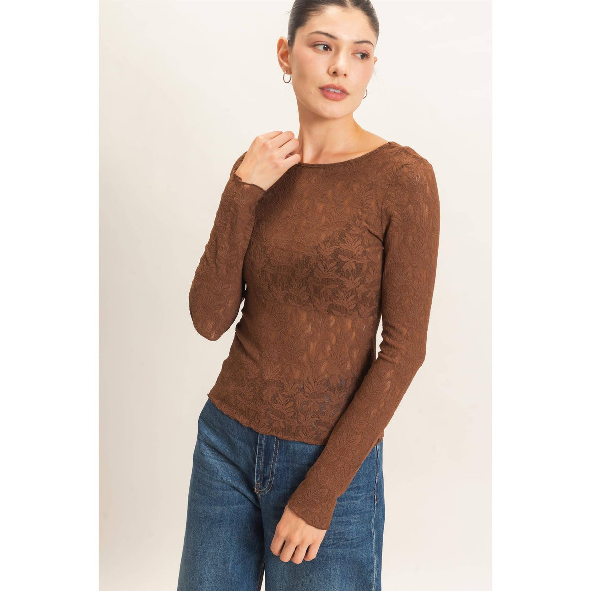 Floral Lace Top: BROWN