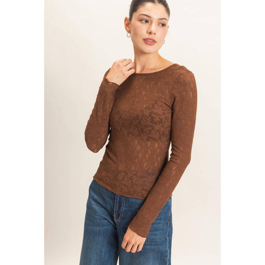 Floral Lace Top: BROWN