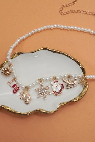 Christmas Pearl Charm Necklace