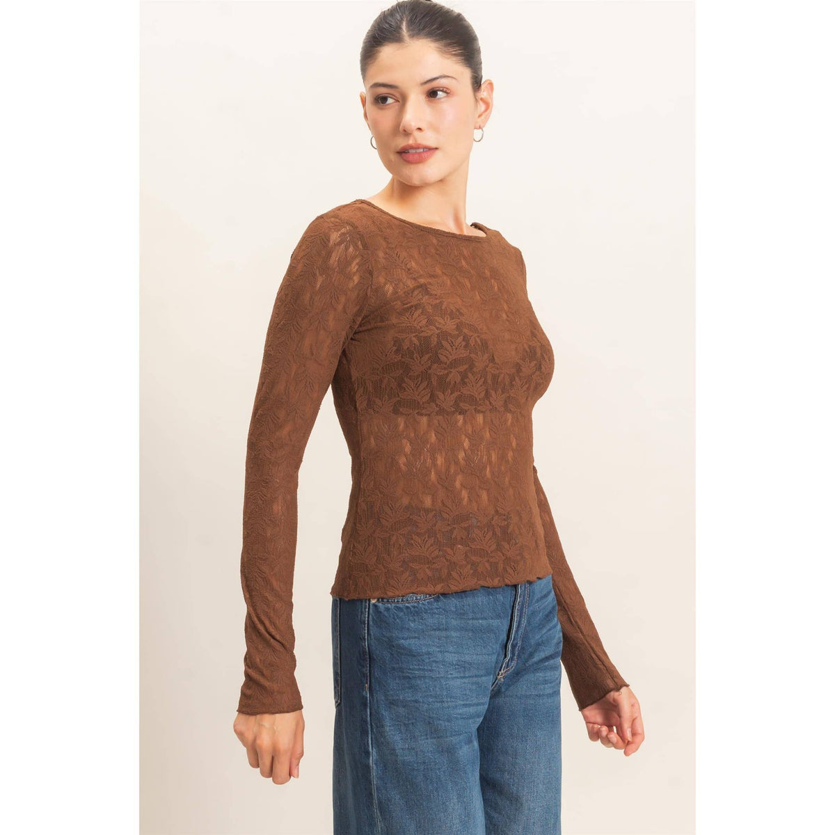 Floral Lace Top: BROWN