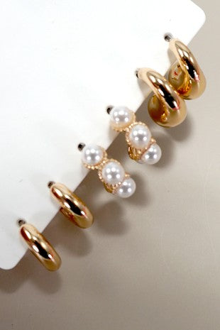 Pearl Hoop Huggies Trio