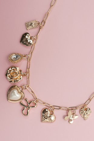 Bow, Hearts & Flowers Charm Necklace