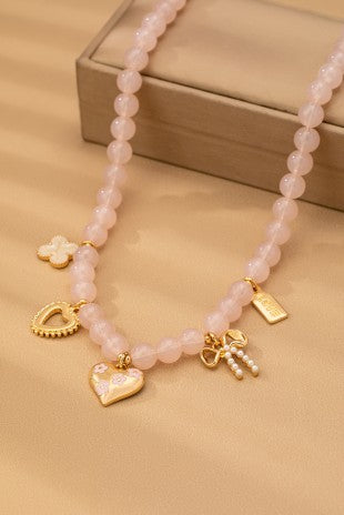 Pink Beaded Charm Necklace