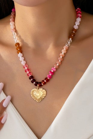 Beaded Heart Charm Necklace