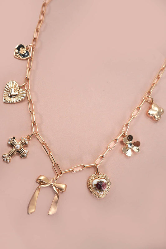 Gold Hearts Charm Necklace