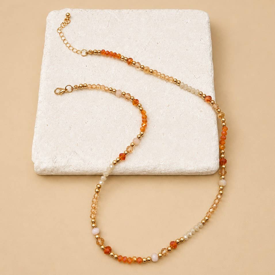 Gold Glass Bead & Gold Accent Beaded Necklace | 40NK9793: MULTI